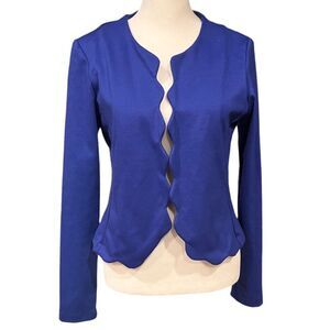 HAVE Women's Jacket Blazer Scallop Trim Open Front BLUE Sz S